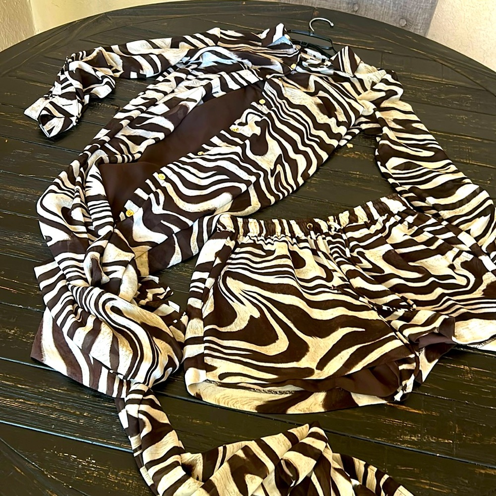 Michael Kors brown and cream colored 3 piece zebra print set